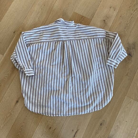 Urban Outfitters Striped Oversized Button Front Shirt in White and Brown - Picture 4 of 4